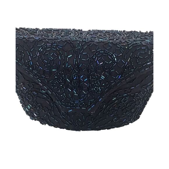 Silk Taffeta Beaded Bucket Purse Handbag Embellished Rauf Co Snap Vintage - Picture 2 of 16